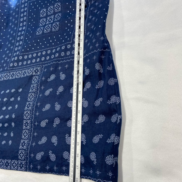 EUC J. Crew Linen Blend Blue Bandana Print T Back Dress Cotton Lined Size 14 - Picture 9 of 12
